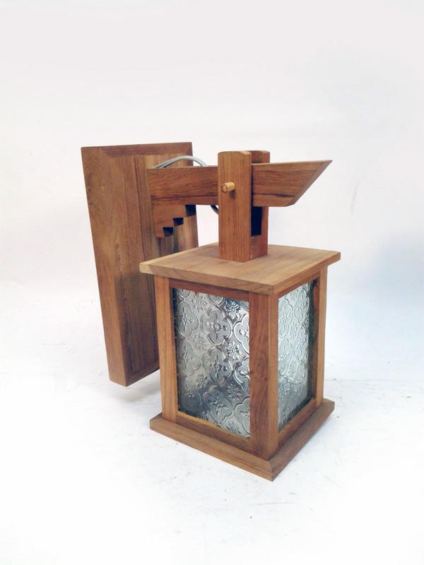 lampara aplique pared exterior interior jardin madera cristal asia 29.5x22.5x14.5 4u